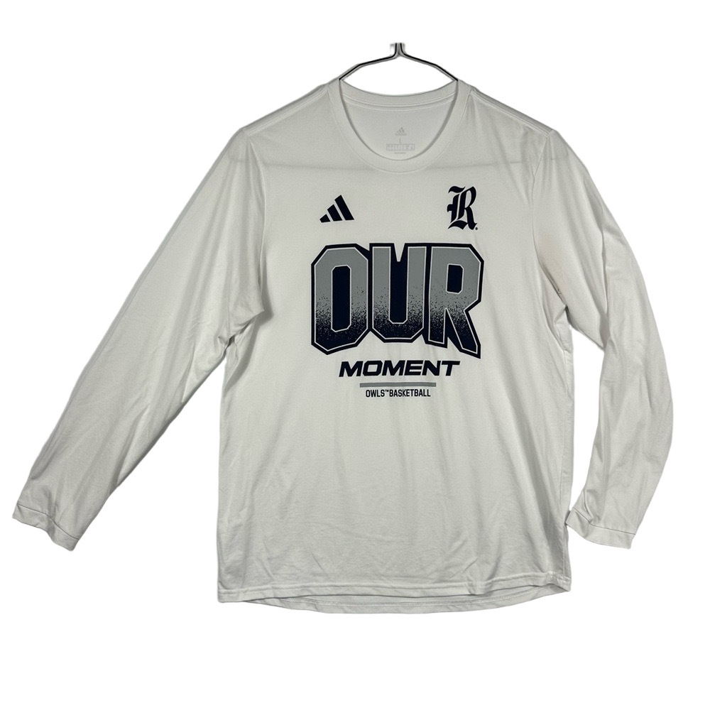 Adidas Rice Owls Basketball Aeroready Men's White Long Sleeve Tee Size Large